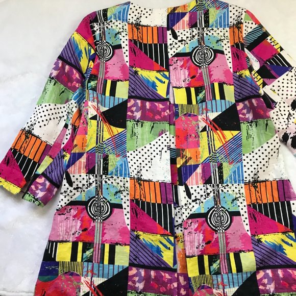 Luii Multicolored Textured 100% Cotton Art to Wear Jacket Women's M 3/4 Sleeves - Picture 10 of 11